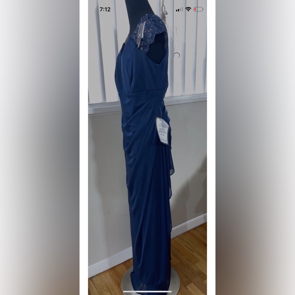 Xscape Navy Maxi Dress with Lace Sleeves - Picture 5 of 7